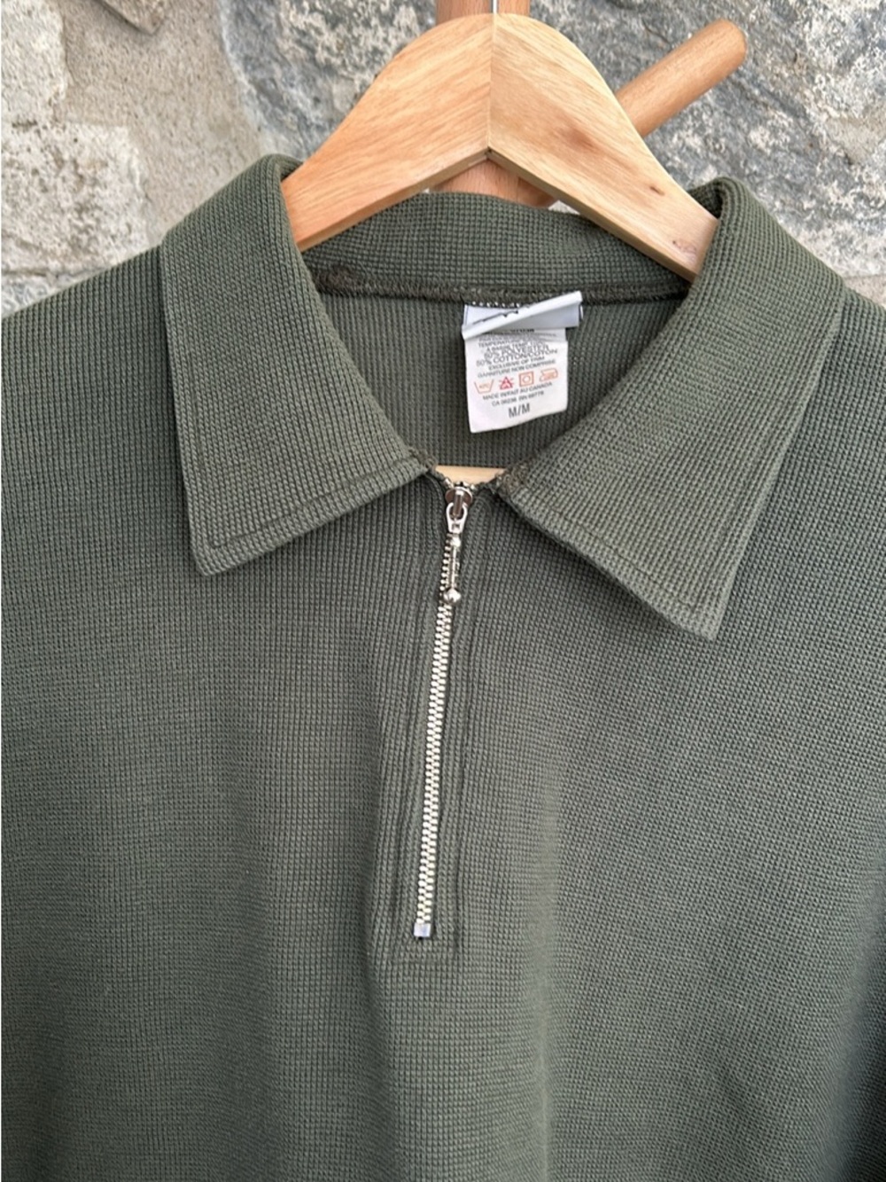 Olive Green Half-Zip Polo Shirt - Picture 3 of 4